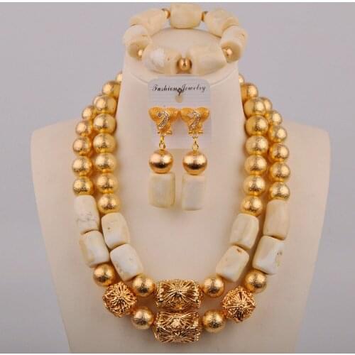 Fashion White Nigerian Coral Beads Necklace Earrings Set for Bride New African Wedding Jewelry Set Free Shipping