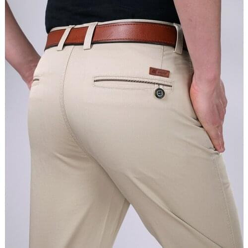 Mens Straight Black Khaki Pants Summer Style Thin Casual Pants Trousers for Men Big Size 29-36 38 40 42