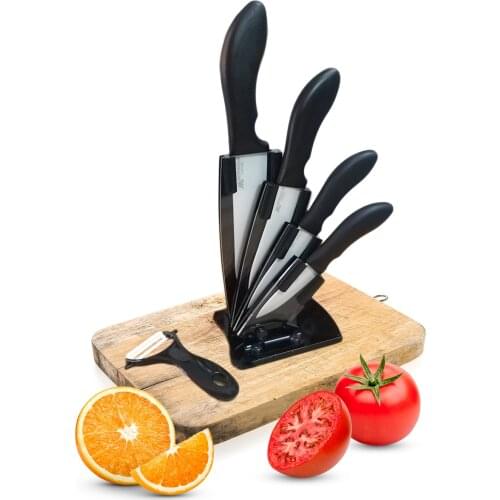 Ceramic Knife Set Standing Black 6 Piece Extra Sharpness Easy Clean Food Metal Taste Does Not Leave
