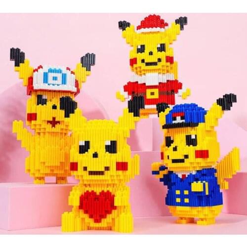 New 4pcs/set Anime Pokemon Figures Christmas Costumes Pikachu Suit Building Blocks DIY Blocks Model Doll Kids Toys Gift
