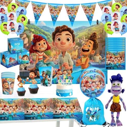 Disney Pixar Luca Happy Birthday Disposable Tableware Supplies Baby Shower Balloons Banner Cake Decor For Kids Birthday Favors