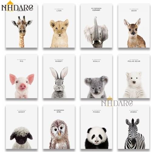 Nordic Cute Animals Posters and Prints Wall Art Canvas Painting Picture For Living Room Owl Deer Rabbit Panda Lion Home Decor