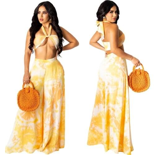 Casaul Women Print Tie Dye Skirt Two Piece Set Bra Top And Long Skirt Dress Streetwear Summer Clothes For Women Vestidos