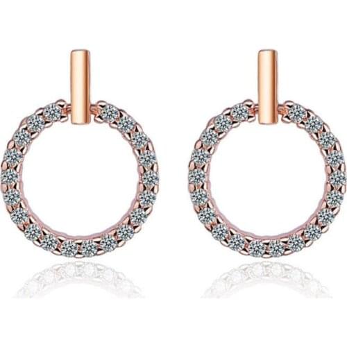 925 Sterling Silver Simple Fashion Rose Gold Color Round Circle Micro Pave Zircon Stud Earrings For Women Jewelry S-E407
