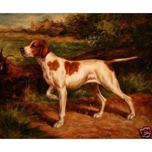 HAND-PAINTED ANIMAL OIL PAINTING ON CANVAS :"HUNTING DOG"