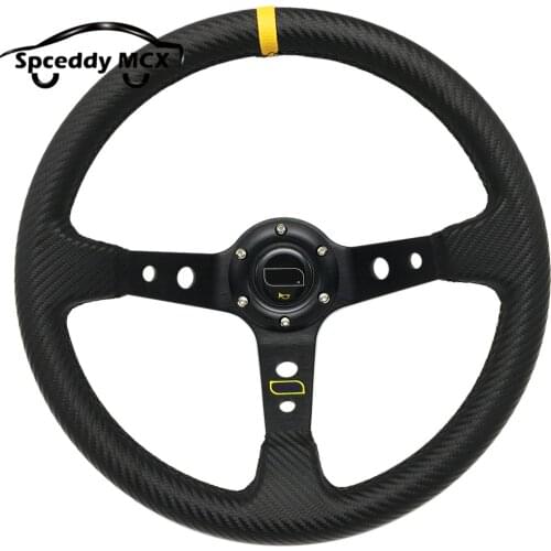 Spceddy MCX Car Racing Steering Wheel 14Inch PVC Leather O* Drift Steering Wheel Black Deep Dish Carbon Looking Racing Wheels