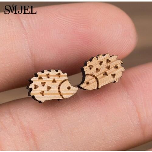SMJEL Ctue Hedgehog Earing Earrings Wooden Animal Wood Earrings Jewelry Girls Women Vintage Earrings pendientes mujer