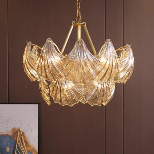 Nordic shell crystal glass chandelier lamp modern minimalist copper villa dining room living room bedroom lights