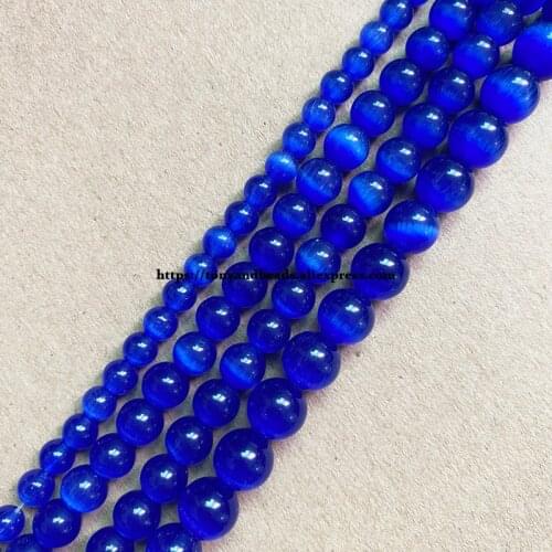 2lots more 10% off ! Natural Moon Stone Navy Blue Cat Eye 15" Round Loose Beads 4 6 8 10 12mm Pick Size For Jewelry Making DIY
