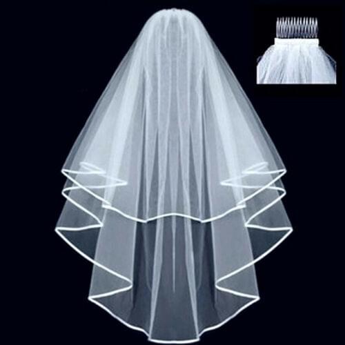 Wedding 2 Tier White/Ivory Elbow Beaded Edge Bridal Veil With Comb 2021