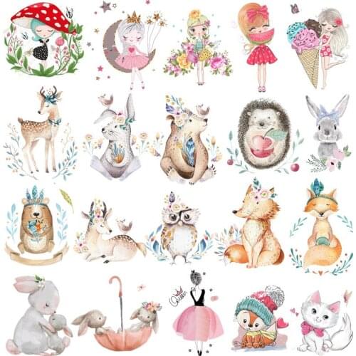 Jungle Animals Iron On Transfer For Clothing Beautiful Girls Heat Transfers For Clothes Thermal Stickers For Diy Kid T-shirt