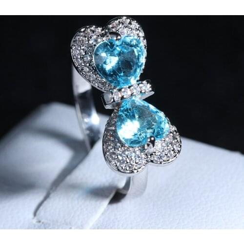 Simple Silver Color Blue Bowknot Mosaic Cubic Zirconia Wedding Rings for Women Jewelry Girlfriend Gift Anillos Mujer