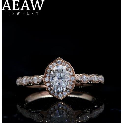 AEAW Elegant Female white 1.0ct Oval cut 14k yellow gold Jewelry Vintage Wedding Rings For Women moissanite stones Gift