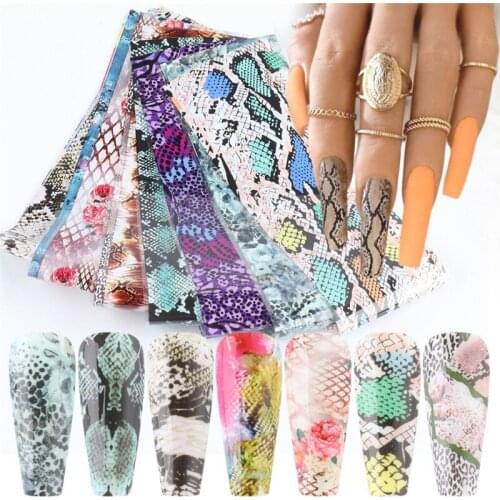 10 Sheets Snakeskin Nail Foils for Nails Transfer Paper Sticker Sexy Sliders Adhesive Paper Wraps Snake Nail Art Decorations
