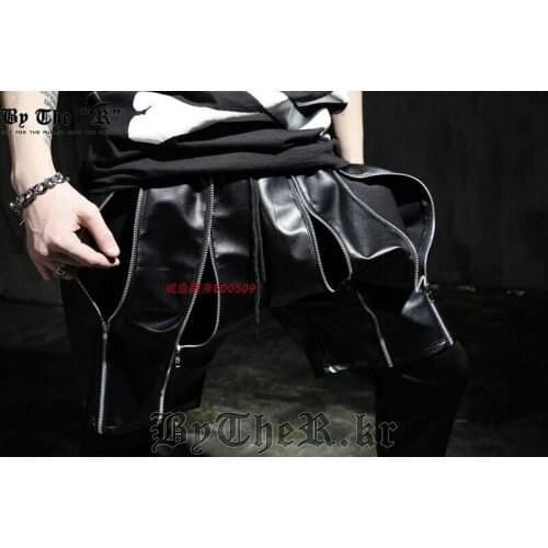 27-43 ! New Korean Version Mens Brand Fashion Multi Zipper Fake Two Piece Small Feet Slacks Pants Trousers Plus Size Costumes