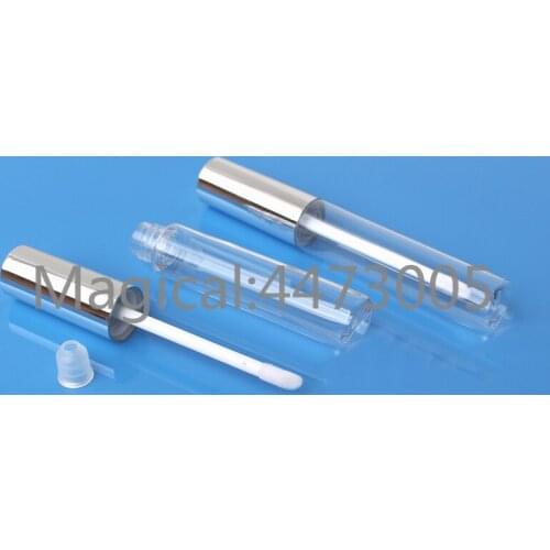 60pcs/lot 10ML Clear Cosmetic Liquid Lipstick Bottle, DIY Plastic Lip Gloss Tube with Silver Cap, Empty Professional Makeup Tool