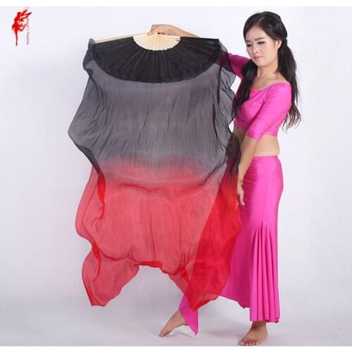 Belly Dance Accessories Black Belly Dance Dyed 100% Pure Natural Silk Fan Veils for Belly Dance Performance Womens Fan A pair