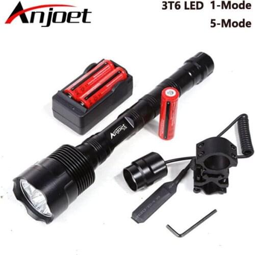 Anjoet Tactical flashlight torch 6000Lm XML 3T6 LED Waterproof flash light 18650 Rechargeable battery Tactical frame Tail switch