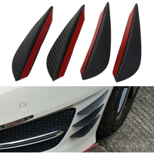 4Pcs/set Black Carbon Fiber Car Spoiler Canards Fit Front Bumper Lip Splitter Fin Air Knife Auto Body Kit Valence Chin Accessory