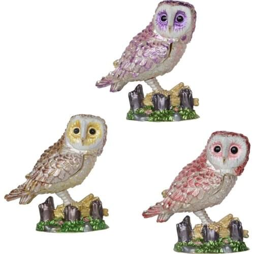 Bejeweled owl trinket box metal jewelry box bird decoration necklace holder gifts for her