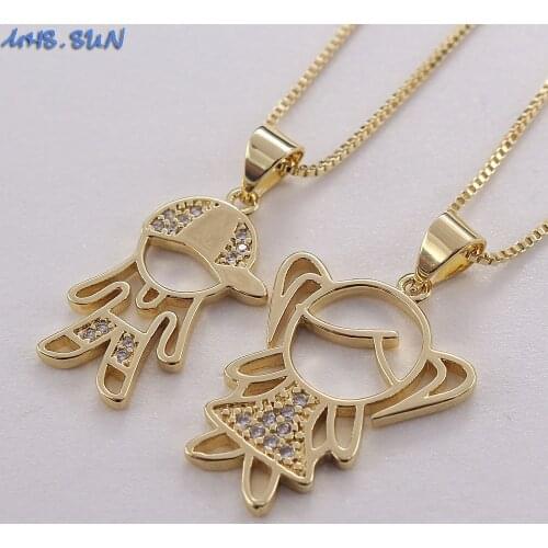 MHS.SUN Exquisite Boy Girl AAA CZ Paved Pendant Fashion Family Chain Necklace Women Choker For Mother Gift Vintage Gold Color