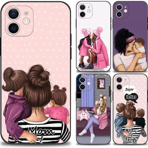 Super Dad Mom Cute Baby Girl Boy Case For iPhone 11 Pro Max XS Max XR X 12 Mini 7 8 6 Plus SE 2020 Black Bumper Soft Cover