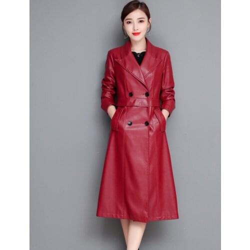 Plus Size Black Leather Coat Women New 2021 Spring Autumn Female Leather Clothing Long Slim Motorcycle Womens Leather Jacket