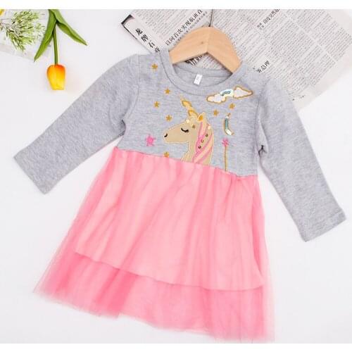 Kids Girl Clothes 2021 Dress Kids Long Sleeve Cute Cartoon Unicorn Printed O-neck A-line Dress Summer Princess Dresses for Girls