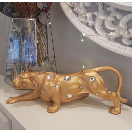JAGUAR COUGAR LEOPARD DECOR CRYSTAL DIAMOND GEM GOLD COLOR