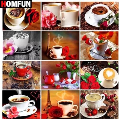 HOMFUN Rhinestone Painting Crystal Decor Diy Diamond Painting "Coffee rose dessert" 3D Cross Stitch Pattern Diamond Embroidery