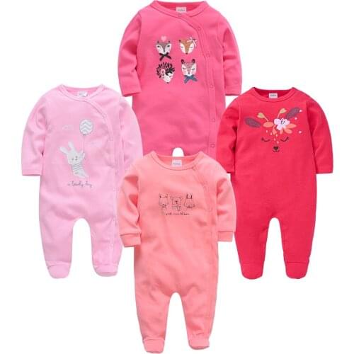 Kavkas Baby Girl Clothes Spring Autumn Fashion 100%Cotton Pink Cute Cartoon Printing Newborn Rompers bebe fille naissance