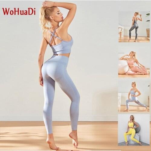 WOHUADI 2021 Sports Clothing Set Bra Women Gym Workout Yoga Suit Fitness High Waist Leggings Push Up Female Sportswear Athletic