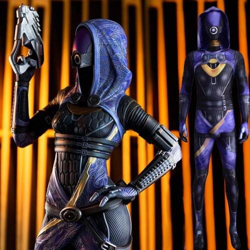 Superhero Mass Effect 2 Costume Cosplay Tali Zora vas Normandy2 Cosplay Zentai Jumpsuit Spandex Lycra Bodysuit Halloween Costume