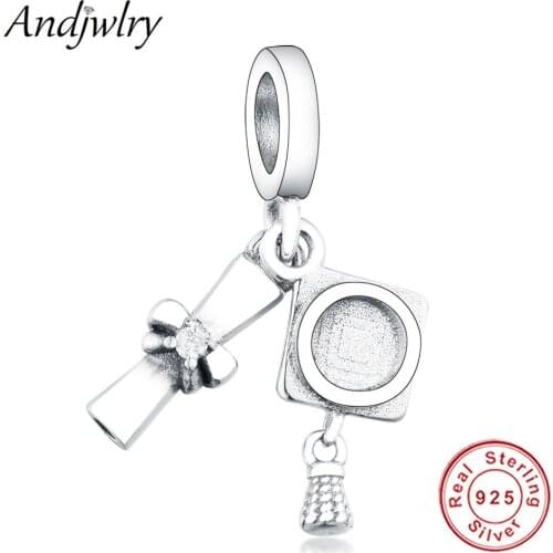 Fit Pandora Charms Bracelet Orignal 925 Sterling Silver Graduation Cap Scroll Charms Dangle Pendant Charm DIY Jewelry Berloque