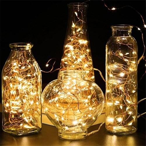 Copper Led Fairy Lights 1M 10LEDS Christmas Lamp CR2032 Button Battery Operated LED String Light for Xmas Wedding Decoration