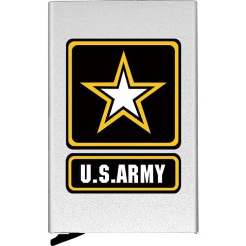 Metal Case United States Army Printing Credit Card Holder Men Slim Anti Protect Travel ID Cardholder Women Rfid Wallet