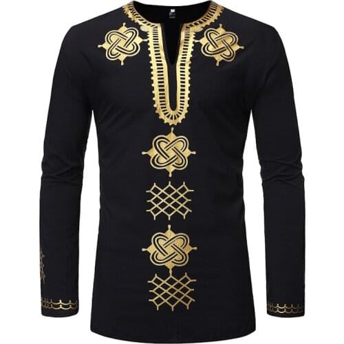 Men Black African Clothes Fad Brand New African Dashiki Print Mens Dress Shirts Hip Hop Streetwear Shirt Men African Clothing