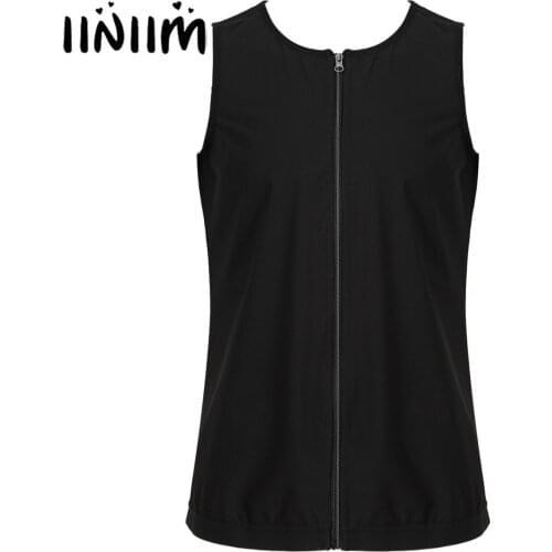 Mens Solid Color Black Sportswear Zipper Tank Top Vest Fitness Shapewear Workout Exercise Cycling Wear Sleeveless Sexy Crop Tops