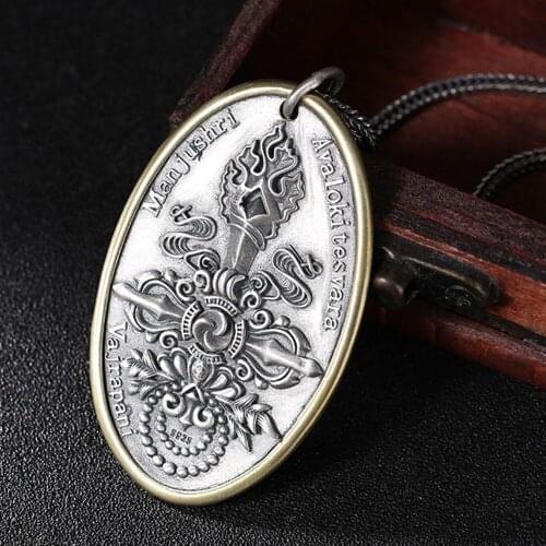 BOCAI New real s925 sterling silver man pendant retro personality charm pendant Thai silver Buddhist peace pendant for man