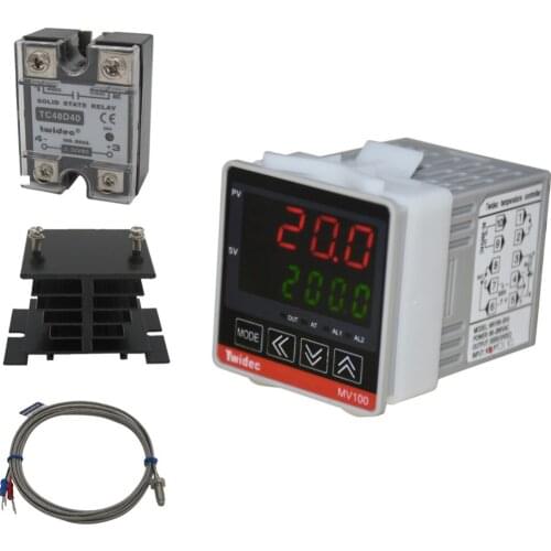 MV100-B10 Temperature Controllers AC 85V - 265V+K Sensor Thermocouple+Heat Sink+25/40A Solid State Relay SSR25/40DA