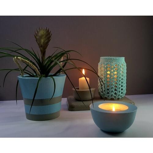 AYS Design Decorative Concrete Pot and Candle Holder Set 5'li