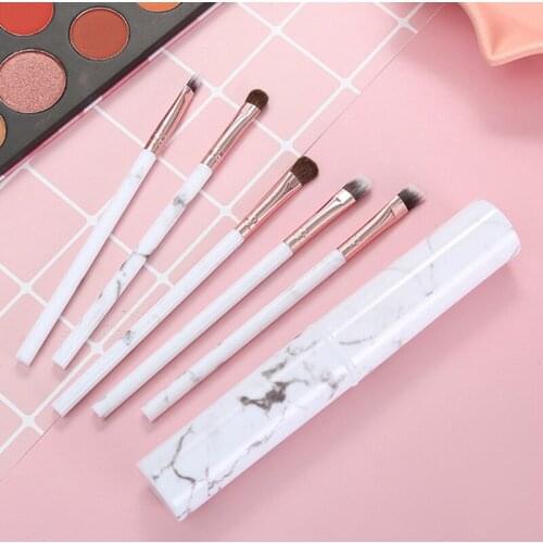 Marble 5pcs Travel Mini portable Eye shadow brush set makeup brush With storage bucket Professional horse hair beauty tools kit