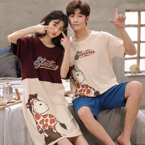 New Summer Round Neck Short Sleeve Nightwear For Woman Fashion Casual Man and Woman Pajamas Set Couple Cute Cartoon Sleepwear