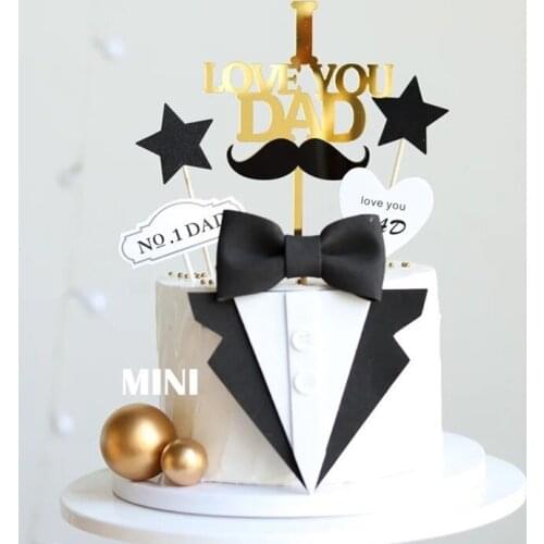 New I LOVE YOU DAD Acrylic Cake Topper Gold Daddy Birthday Cupcake Toppers for Fathers Day Dad Birthday Party Cake Decorations