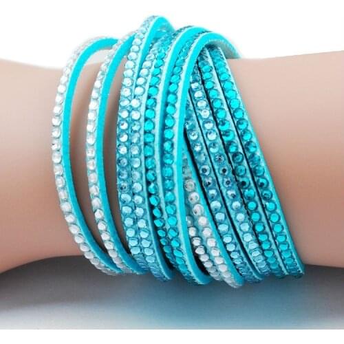 New Fashion Pink Crystal Women Wrap Bracelets & Bangles Nine Colors Pulseras Leather Charm Bracelets For Women