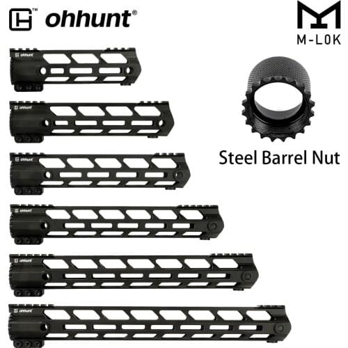 Ohhunt 7" 9" 10" 12" 13.5" 15" 17" AR15 Free Float M-LOK Handguard Picatinny Rail Ultra lightweight Slim Style Steel Barrel Nut