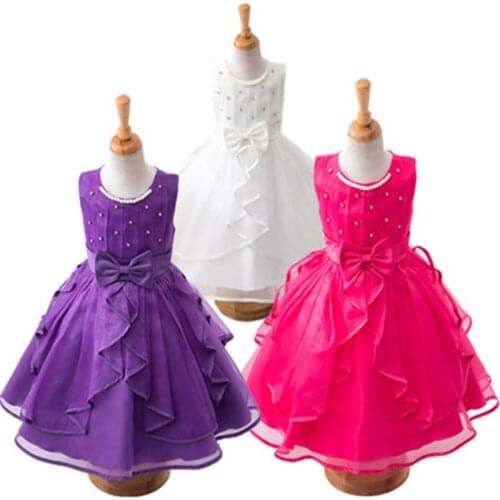 Girl Princess Dress Children Hand Sewn Beads Flower Wedding Dress For Birthday Evening Party