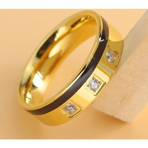 Innopes European and American fashion golden zircon statement ring stainless steel Jewelry black luxury drop oil ring man