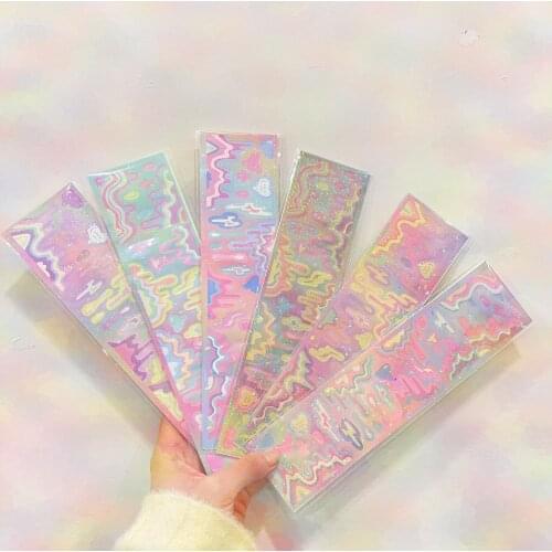 Pink Wave Laser Sticker DIY Scrapbook Base Collage Diary Photo Album Mobile Computer happy Planner Gift decoration sticker