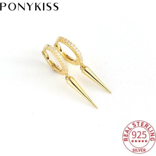 PONYKISS Real 925 Sterling Silver Pretty Cones Zircon Minimlist Hoop Earrings for Women Anniversary Fine Jewelry Accessory